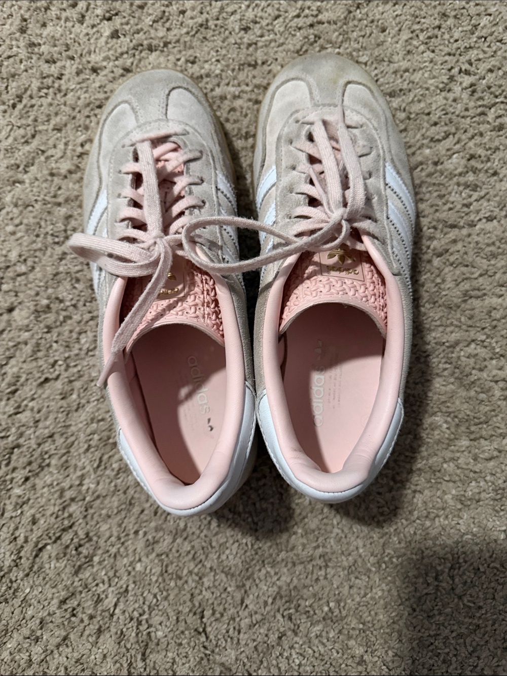 adidas Women's Pink and White Suede Retro Sneakers